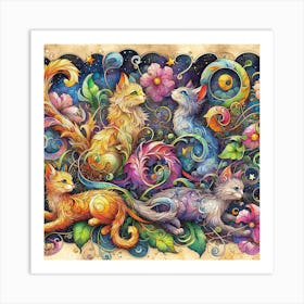 Colorful Kittens 3 Art Print