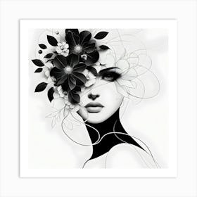 Black And White Flower Girl Art Print