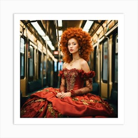 Red Haired Woman On Subway Poster