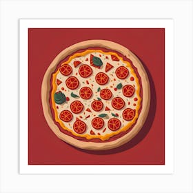 Pizza On A Red Background Art Print