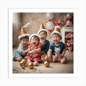 0 Children Celebrate New Year With The New Baby 1 Art Print