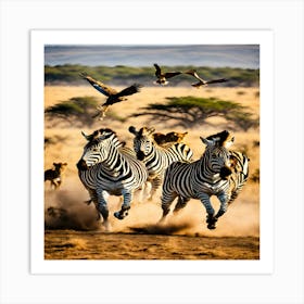 Zebras Running Art Print