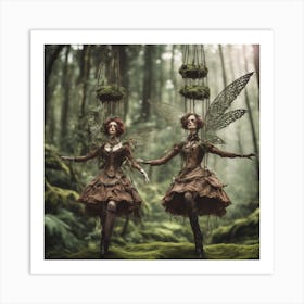 Steampunk Marionette Fairy Forrest Twins Art Print