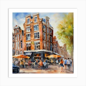 Amsterdam Cafe.Amsterdam city.summer. Cafes. Passersby, sidewalks. Oil colors. 2 Art Print