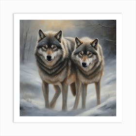 Two Wolves In The Snow Art Print