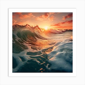 Sunset Over The Ocean Waves Art Print