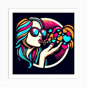 Girl Blowing Hearts 1 Art Print