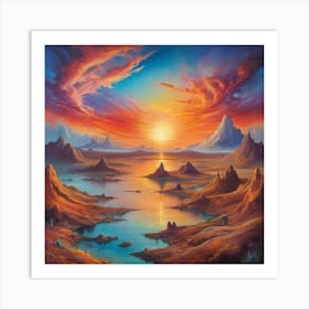 Sunset In The Desert Paintings Art Print 1 Art Print