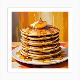 Maple Syrup Pouring Over Pancakes Art Print