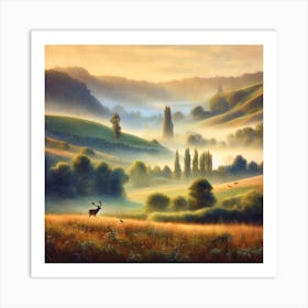 Deer In The Mist 1 Art Print