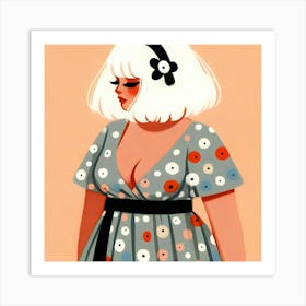 Illustration Of A Woman In A Dress and White Hair Art Print