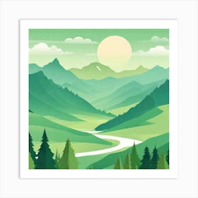 Misty mountains background in green tone 156 Art Print