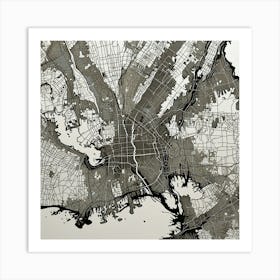 Leonardo Lightning New York White Map Art 2 Art Print