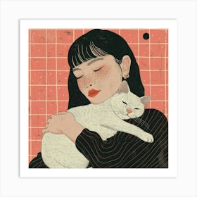 Girl With A Cat 1 Art Print