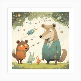 Foxes In The Forest Art Print