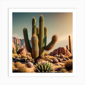 An Saguaro Growing On A Desert Mountain Hillside Art Print