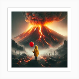 Child In Front Of A Volcano Art Print