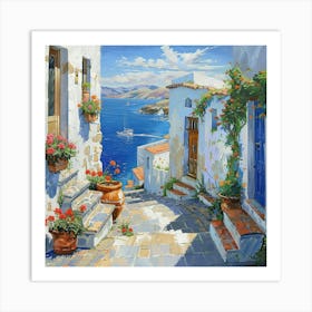 Greece VIllage Oil Painting Art Print