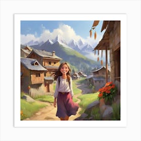 Girl In A Village Art Print