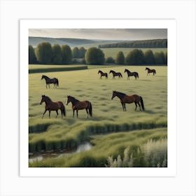 Horses In The Meadow 2 Art Print