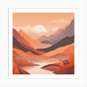 Misty mountains background in orange tone 99 Art Print