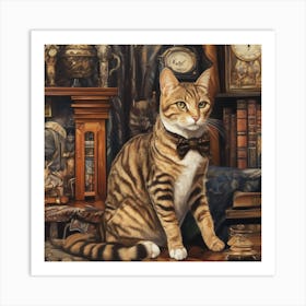 The Library Cat Art Print