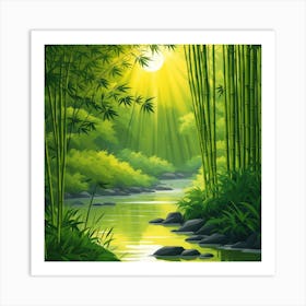 A Stream In A Bamboo Forest At Sun Rise Square Composition 427 Art Print