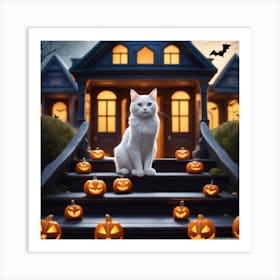 Halloween House With Pumpkins 12 Art Print