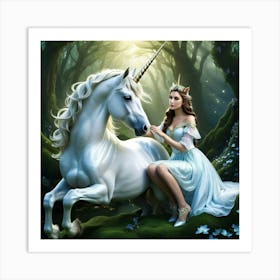 Unicorn Girl In The Forest Art Print