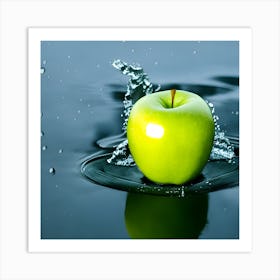 Green Apple With Calm Background And Image Of Water Hitting It (1) Art Print