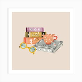 Reading time with a cup of tea Art Print