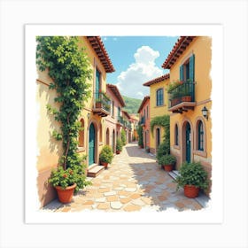 Spanish Woman In A Charming Village, Watercolor With Quaint Details 1 Art Print