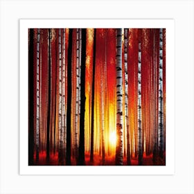 Birch Forest At Sunset Art Print