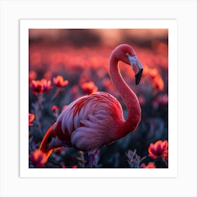 Flamingo At Sunset Art Print