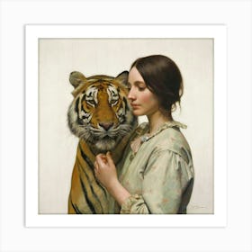 Woman With A Tiger Art Print