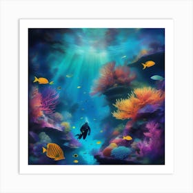 Scuba Diver Underwater 1 Art Print