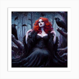 Gothic Woman With Ravens Art Print