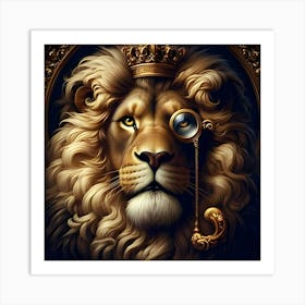 A Regal Lion With A Gold Rimmed Monocle, Inspired By The Grand And Baroque Paintings Of Caravaggio 3 Art Print