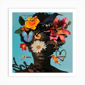 Woman With Flowers On Her Head Art Print