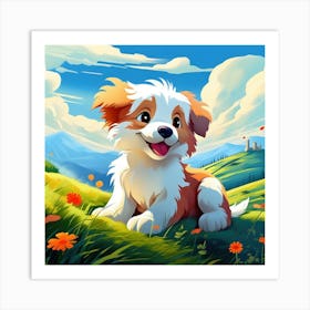 Puppy In The Meadow 2 Art Print