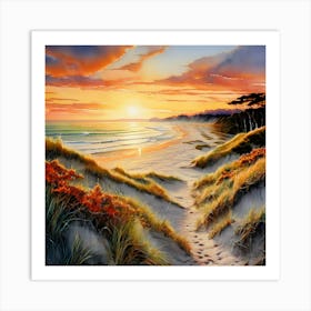 Watercolor Farewell Spit Golden Bay Landscape Studio Photography Complex Details High Detail Art Print