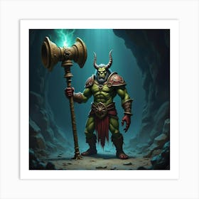 A Fierce Ogre Warrior With A Massive, Enchanted Club Standing In A Dark Cave 1 Art Print