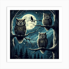 Owls At Night 1 Art Print