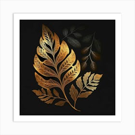 Gold Leaf On Black Background Art Print