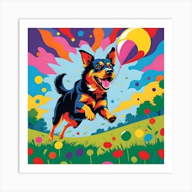 FRISBY CHASING DOG Art Print