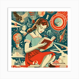 Soviet Themed Retro School Learning Art Print