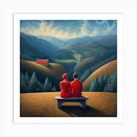 Couple Sitting On A Bench Art Print