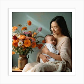 Portrait Of A Mother And Baby Art Print