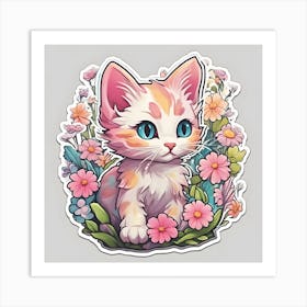 Kitten Fantasy Flowers Art Print