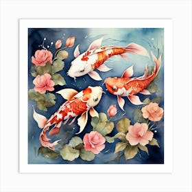 Koi Fishes Couple Watercolor Art Print 1 Art Print